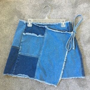 BDG denim frayed mini wrap skirt